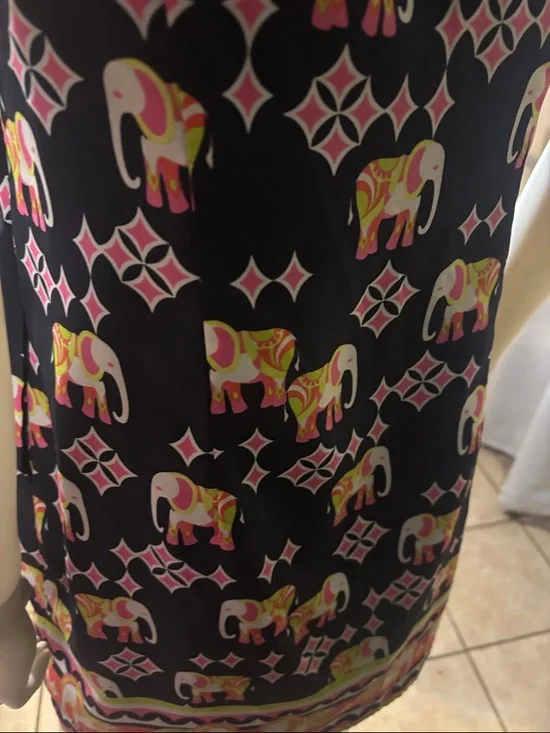 Sleeveless Navy Elephant Print Shift Dress - Pink & Yellow Accents - Picture 8 of 8